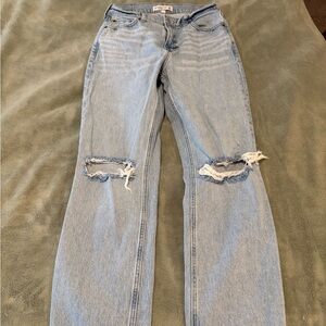 Abercrombie & Fitch Light Blue Distressed Straight Leg Jeans